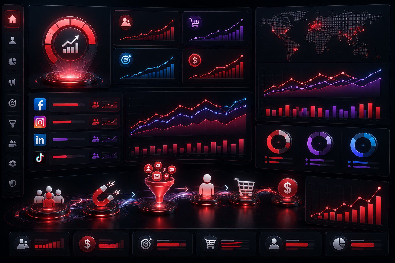 Futuristic analytics control dashboard