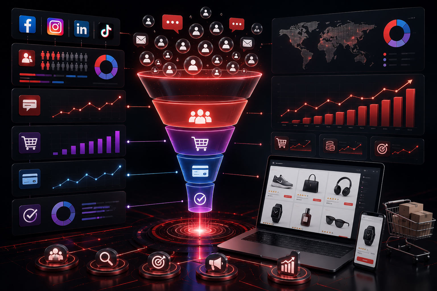 Futuristic e-commerce analytics dashboard
