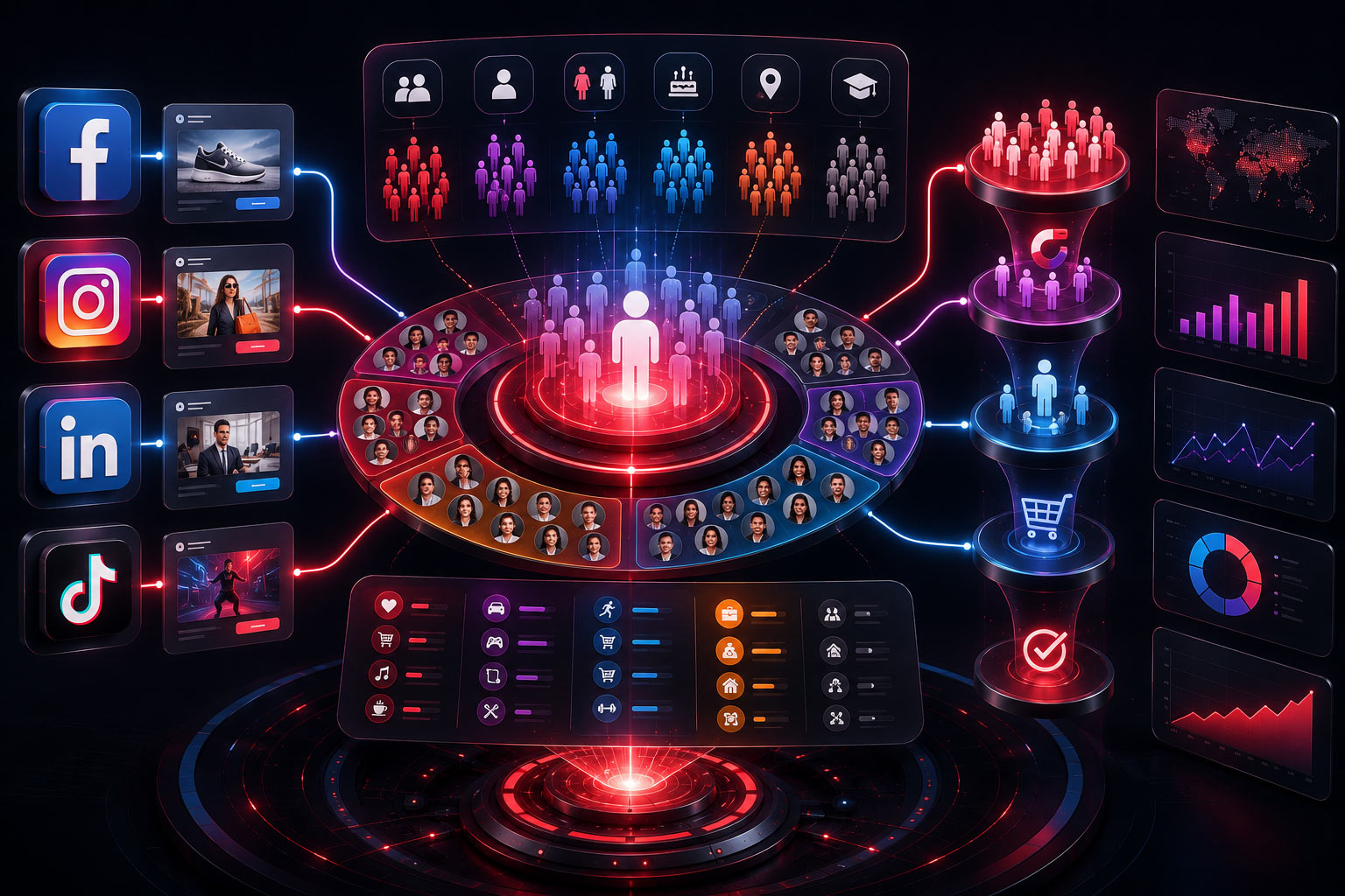 Futuristic marketing dashboard interface